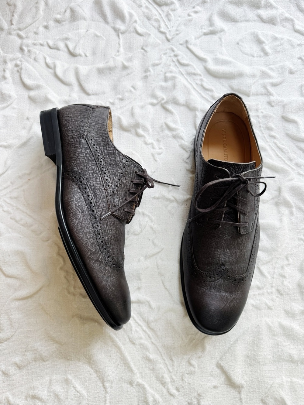 Vince Camuto Karl Leather Wingtip Oxford Dress Shoes Dark Brown